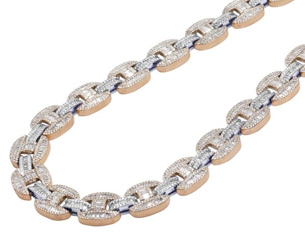 Skip to the end of the images gallery Skip to the beginning of the images gallery 10K Two Tone Rose/White Real Diamond Baguette Mariner Chain Necklace 15MM 20"