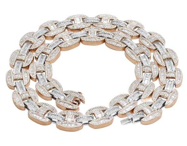 Skip to the end of the images gallery Skip to the beginning of the images gallery 10K Two Tone Rose/White Real Diamond Baguette Mariner Chain Necklace 15MM 20" - Image 5