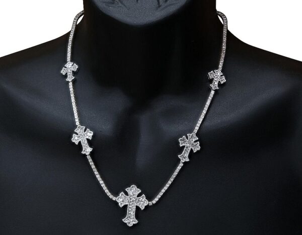 Baguette Cross 4.25 CT Diamond Illusion Tennis Necklace 10K Yellow-White Gold 32MM 20" - Image 2