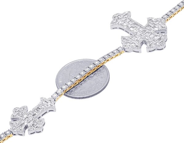 Baguette Cross 4.25 CT Diamond Illusion Tennis Necklace 10K Yellow-White Gold 32MM 20" - Image 4